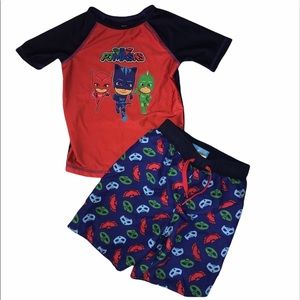 🆕 5T PJ Masks swim trunks & rash guard nwot